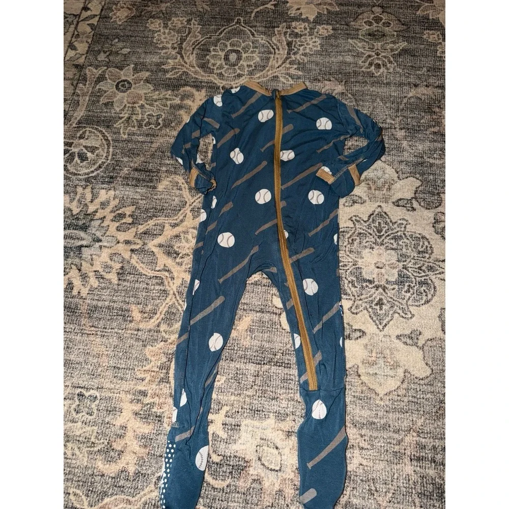 Kickee Pants Bamboo Baseball Onesie Zippie Pajamas Blue